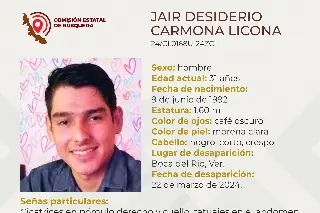 Imagen Él es Jair, tiene 31 años y desapareció en Boca del Río 