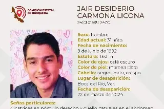 Imagen Se busca a Jair Desiderio, desapareció en Boca del Río 