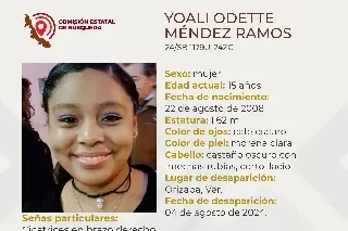 Imagen Piden ayuda para encontrar a menor de edad desaparecida en Orizaba, Veracruz 