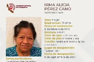 Imagen Desaparece mujer de 75 años al norte de Veracruz; estas son sus características 