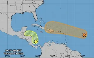 Imagen Dos áreas de baja presión se dirigen al Mar Caribe y Golfo de México: NOAA