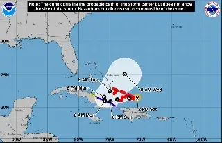 Imagen 'Oscar' se intensifica a huracán categoría 1 y amenaza a Cuba 