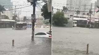 Imagen Camiones de pasaje inundados o varados por baches en Veracruz-Boca del Río