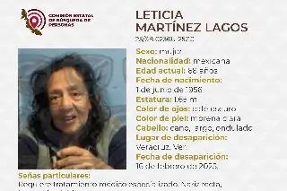 Imagen ¿La has visto? Desaparece adulta mayor en Veracruz