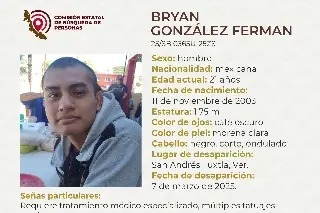 Imagen Él es Bryan, tiene 21 años y desapareció al sur de Veracruz; estas son sus características 