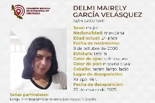 Imagen Piden apoyo para localizar a joven mujer desaparecida en Xalapa, Veracruz 