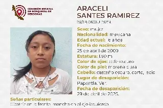 Imagen Piden apoyo para localizar a menor de edad desaparecida al norte de Veracruz 