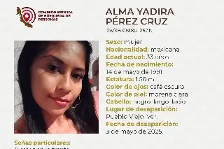 Imagen Piden apoyo para localizar a joven mujer desaparecida al norte de Veracruz