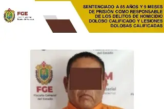 Imagen Lo sentencian a más de 65 años de prisión por homicidio doloso calificado y lesiones 