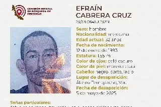 Imagen Desaparece hombre al norte de Veracruz; estas son sus características 