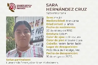 Imagen Piden apoyo para localizar a joven mujer desaparecida al norte de Veracruz 