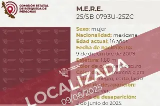 Imagen Localizan a menor de 16 años reportada desaparecida en Veracruz