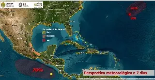 Imagen Zona de baja presión con 70% de probabilidad para evolucionar a ciclón: NOAA