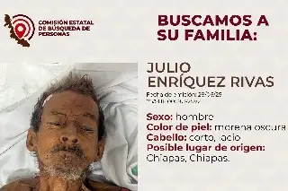 Imagen Buscan a familiares de Julio, hombre hospitalizado en Veracruz