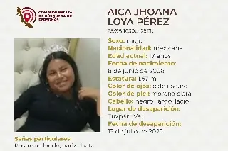 Ella Aica, tiene 17 años y desapareció al norte de Veracruz; estas son sus características