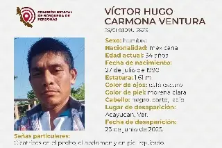 Imagen Piden apoyo para localizar a hombre desaparecido al sur de Veracruz 