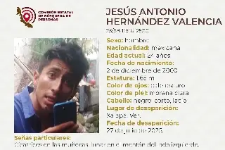 Imagen Piden apoyo para localizar a joven desaparecido en Xalapa, Veracruz 