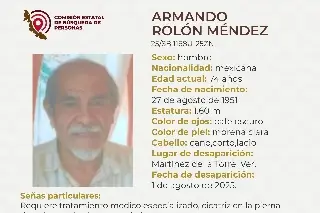 Imagen Adulto mayor desaparece al norte de Veracruz; estas son sus características 