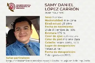 Imagen Él es Samy Daniel, tiene 28 años de edad y desapareció en el puerto de Veracruz 
