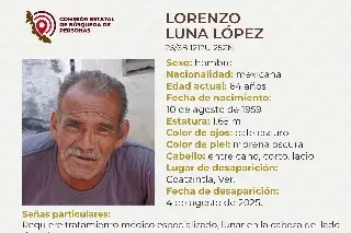 Imagen Piden apoyo para localizar a adulto mayor desaparecido al norte de Veracruz 