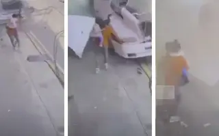 Imagen Pareja y menor se salvan de ser atropellados por camión de carga (+Video)