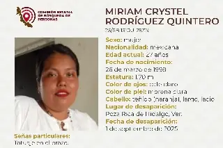 Piden apoyo para localizar a joven mujer desaparecida al norte de Veracruz