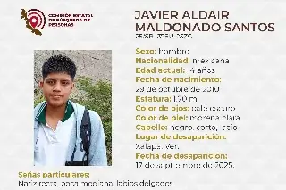 Piden apoyo para localizar a menor de edad desaparecido en Xalapa, Veracruz