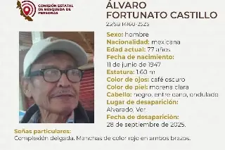 Imagen Desaparece hombre en Alvarado; estas son sus características 