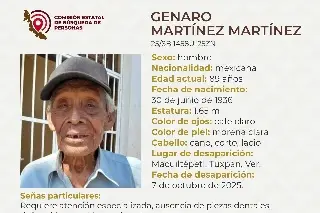 Imagen Piden apoyo para localizar a hombre de 89 años de edad al norte de Veracruz 