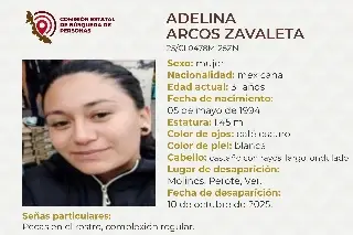 Piden apoyo para localizar a joven mujer desaparecida en Perote, Veracruz 
