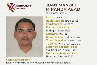 Imagen Hombre desaparece al norte de Veracruz; aquí sus características 