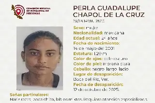 Imagen Ella es Perla, tiene 24 años y desapareció en Boca del Río; conoce sus señas particulares