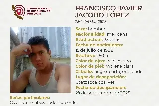 Imagen Él es Francisco Javier, tiene 33 años y desapareció al sur de Veracruz
