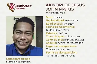 Imagen Desaparece hombre al sur de Veracruz; estas son sus señas particulares 