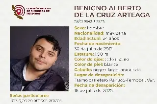 Joven desaparece en carretera de Veracruz; mide 1.90 metros 