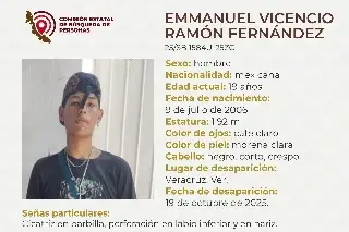 Piden apoyo para localizar a joven desaparecido en el puerto de Veracruz; mide casi 2 metros