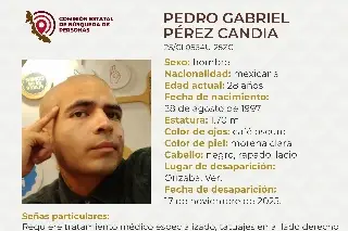 Él es Pedro, tiene 28 años y desapareció en Orizaba, Veracruz 