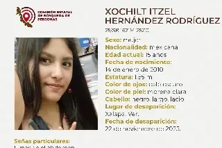 Piden apoyo para localizar a menor de edad desaparecida en Xalapa, Veracruz 