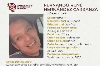 Él es Fernando, tiene 53 años de edad y desapareció en Xalapa, Veracruz 