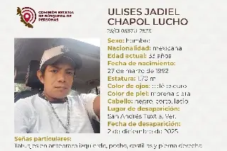 Piden apoyo para localizar a hombre desaparecido al sur de Veracruz
