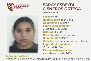 Piden apoyo para localizar a joven mujer desaparecida en Boca del Río 