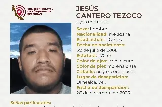 Piden apoyo para localizar a joven desaparecido en Omealca, Veracruz 