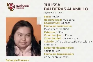 Piden apoyo para localizar a joven desaparecida en Córdoba, Veracruz 