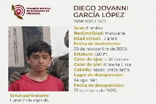 Piden apoyo para localizar a menor de edad desaparecido en Xalapa, Veracruz 