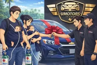 Entregan camioneta a pareja que se viralizó cargando tanques de oxígeno de sus mellizos