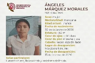Piden apoyo para localizar a menor de edad desaparecida en Ixtaczoquitlán, Veracruz
