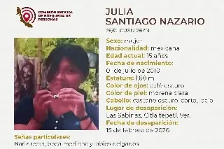 Piden apoyo para localizar a menor de edad desaparecida al norte de Veracruz 