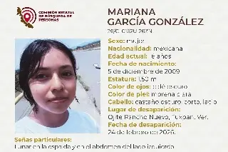 Piden apoyo para localizar a menor de edad desaparecida al norte de Veracruz 
