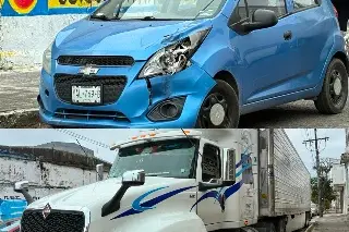 Accidente entre tráiler y auto genera tráfico momentáneo en el centro de Veracruz