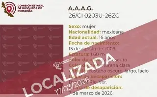 Localizan a menor de edad reportada como desaparecida en Boca del Río, Veracruz